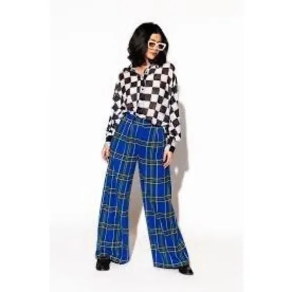 ✨SOLD✨Dressed by LALA Lovers Lane Plaid Wide Leg Sz 2X Trousers in Cobalt Blue✨ - Picture 2 of 9